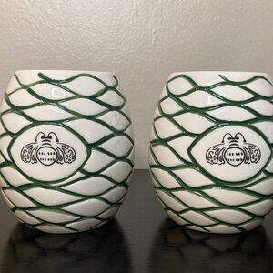 Set of 2 Patron Tequila Agave Pina Ceramic Tiki Mugs Cups - Limited Edition